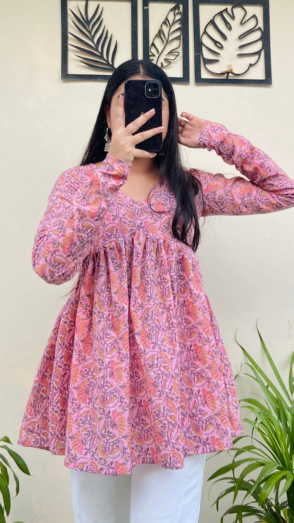 Cotton Flared Baby Pink Aliacut Printed Peplum Top