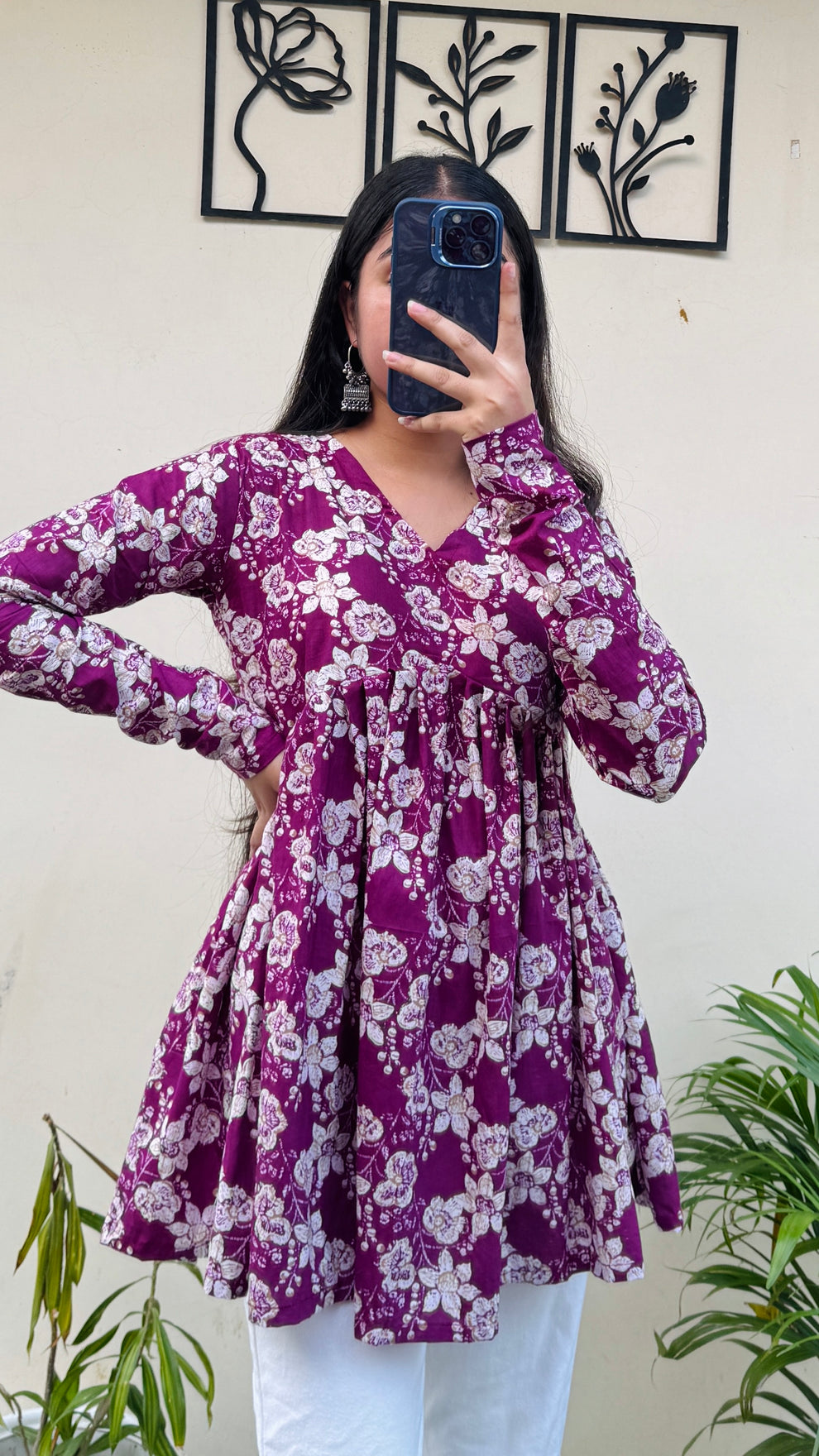 Cotton Flared Floral Print Aliacut Peplum Top