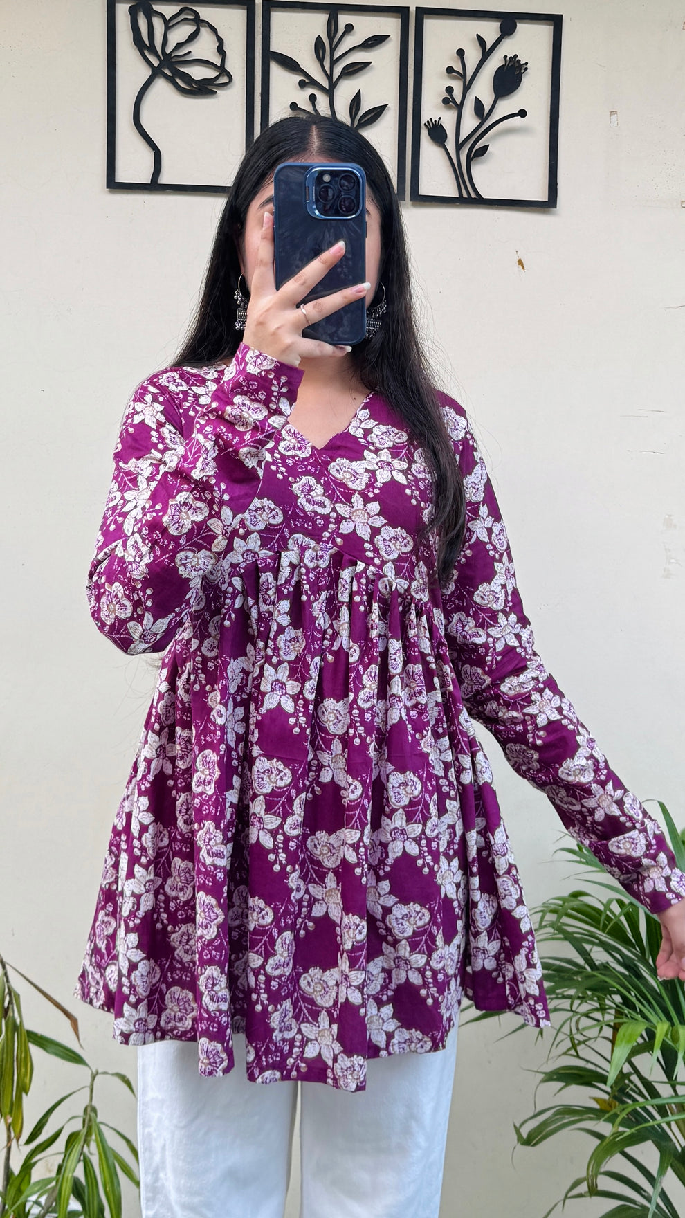 Cotton Flared Floral Print Aliacut Peplum Top