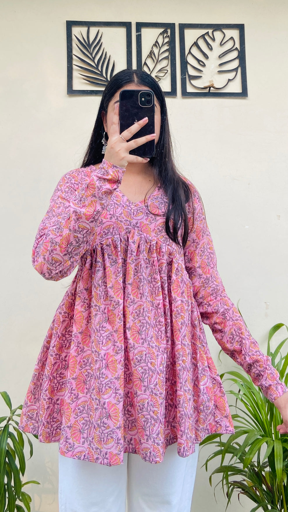 Cotton Flared Baby Pink Aliacut Printed Peplum Top