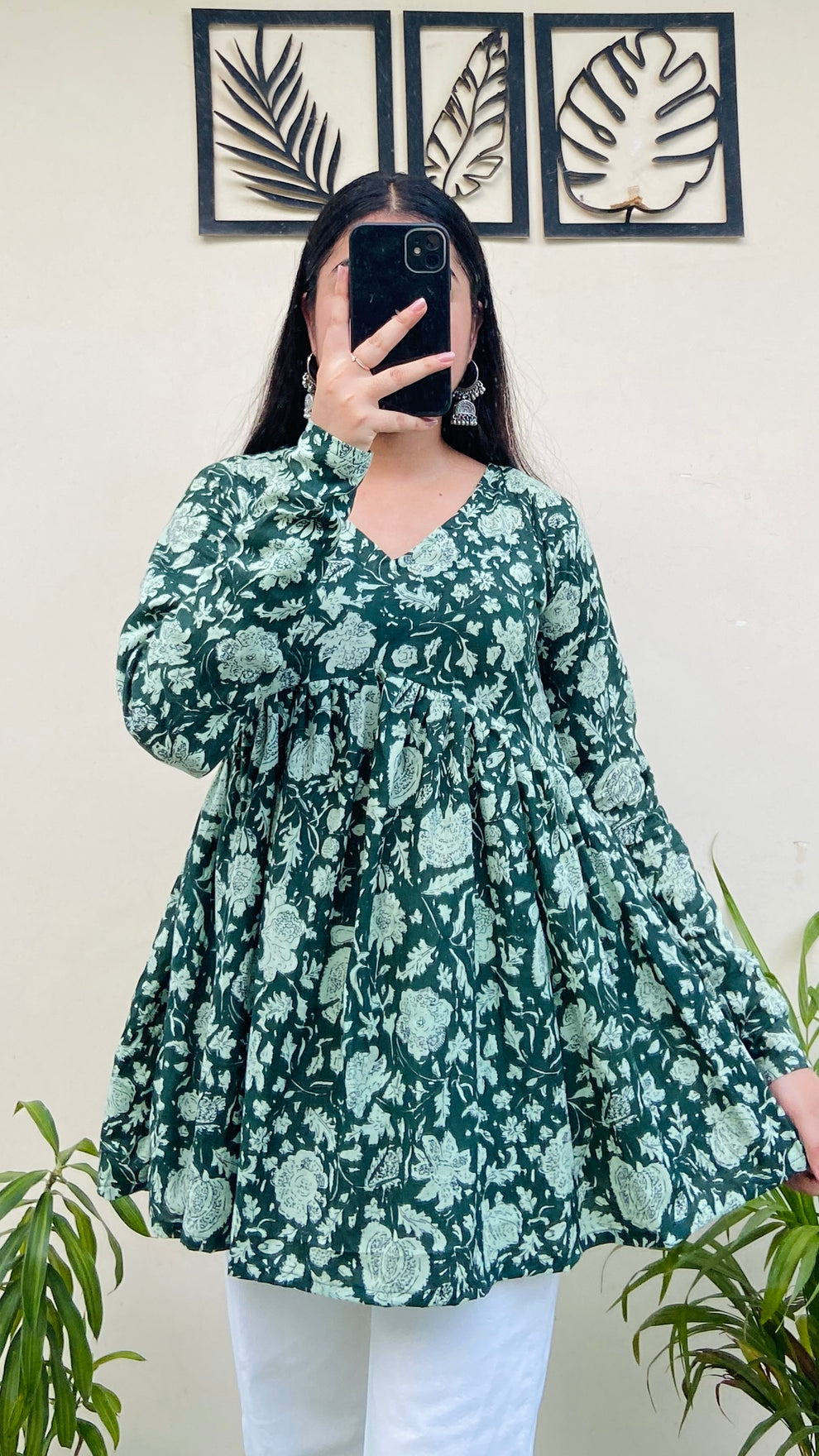 Cotton Flared Olive Green Printed Aliacut Peplum Top