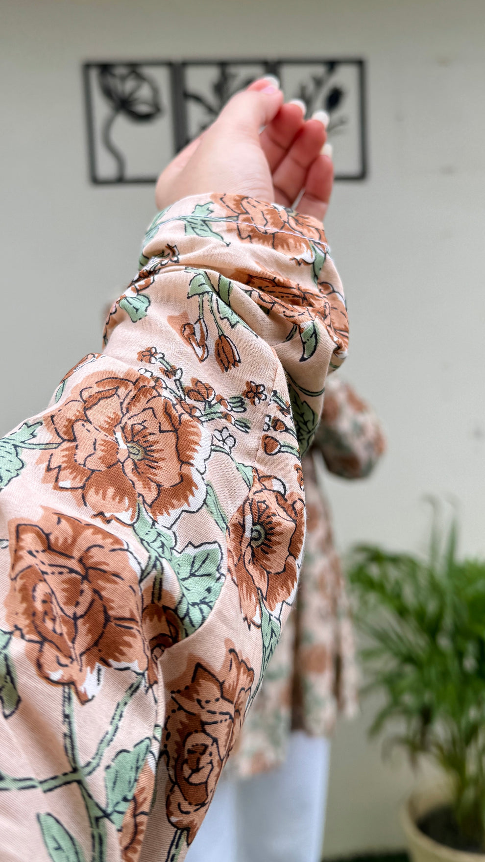 Cotton Flared Beige Aliacut Floral Print Peplum Top
