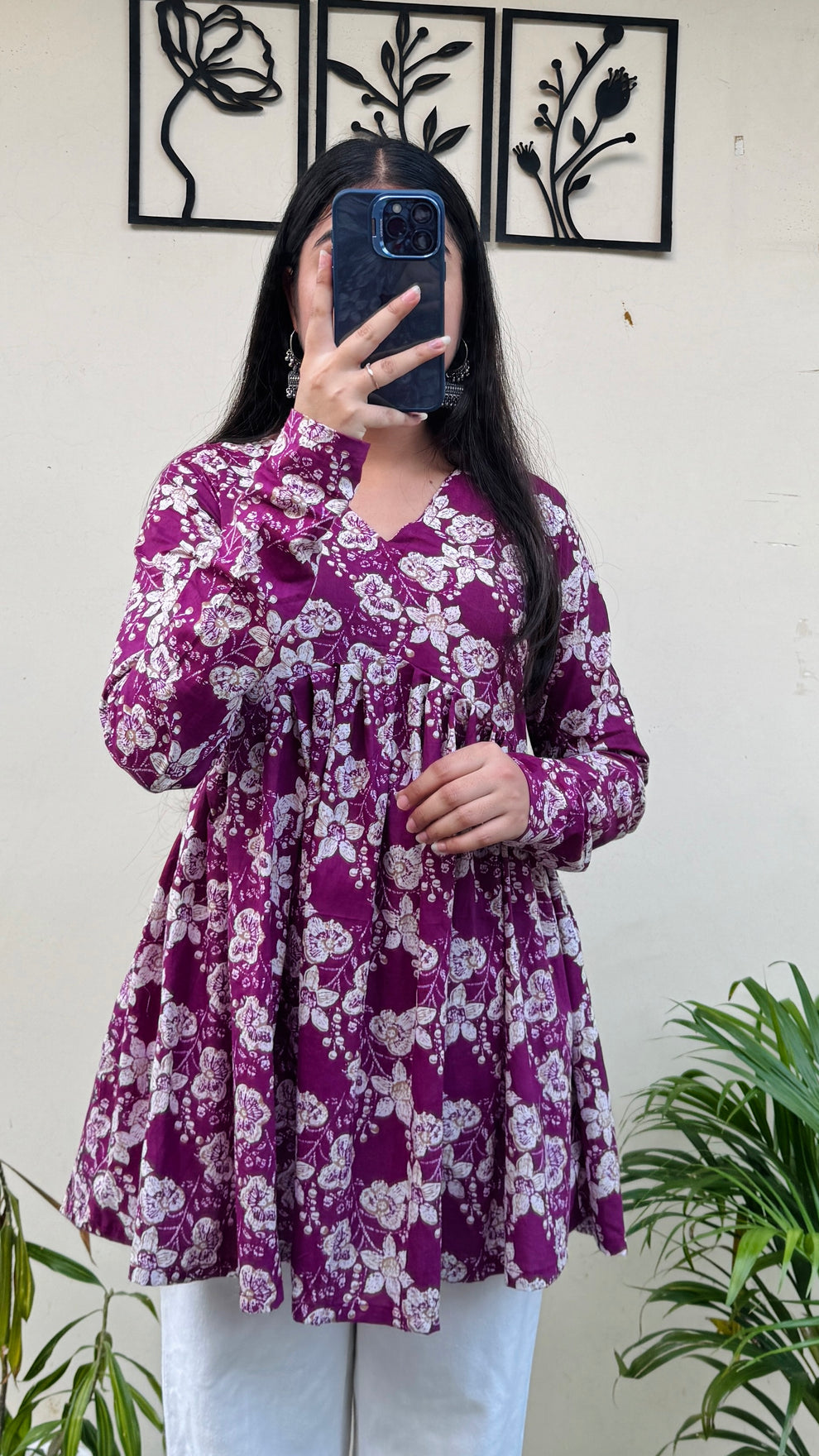 Cotton Flared Floral Print Aliacut Peplum Top