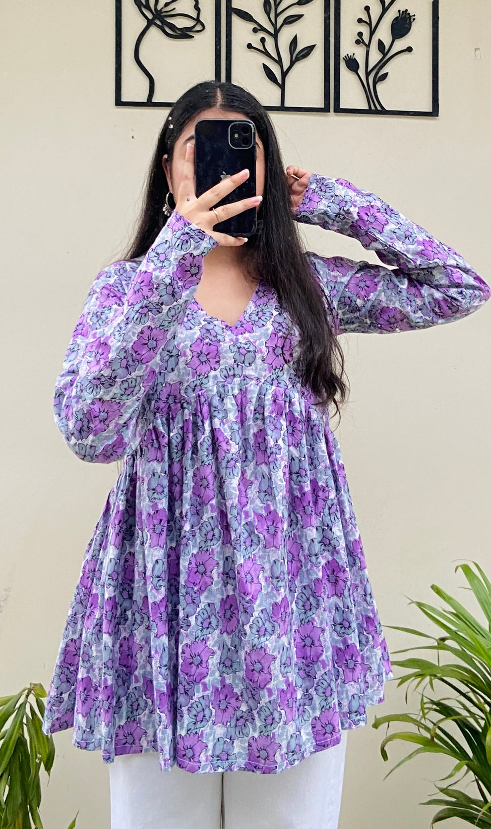 Cotton Lavender Flared Floral Print Aliacut Peplum Top