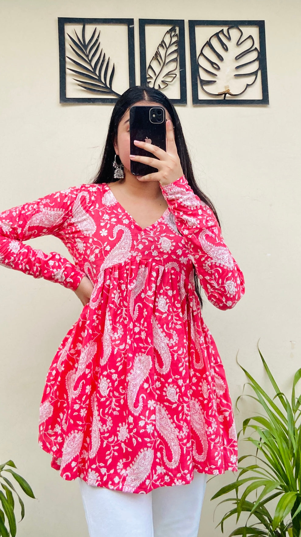 Cotton Flared Pink Printed Aliacut Peplum Top