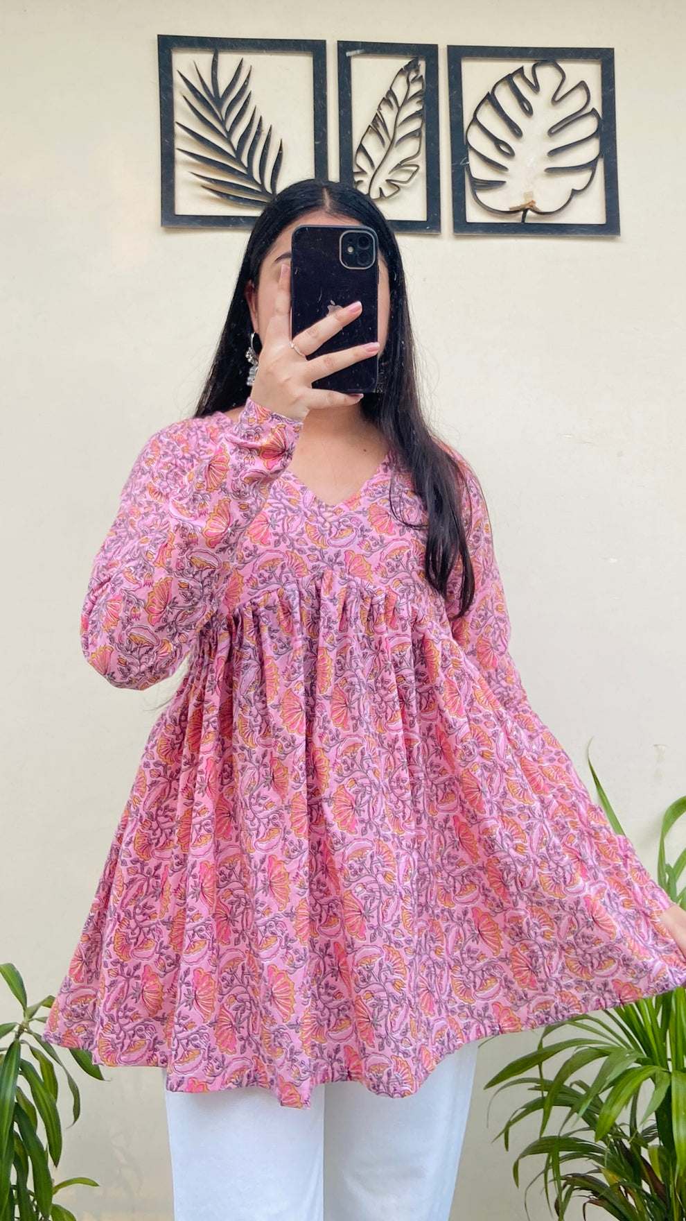 Cotton Flared Baby Pink Aliacut Printed Peplum Top