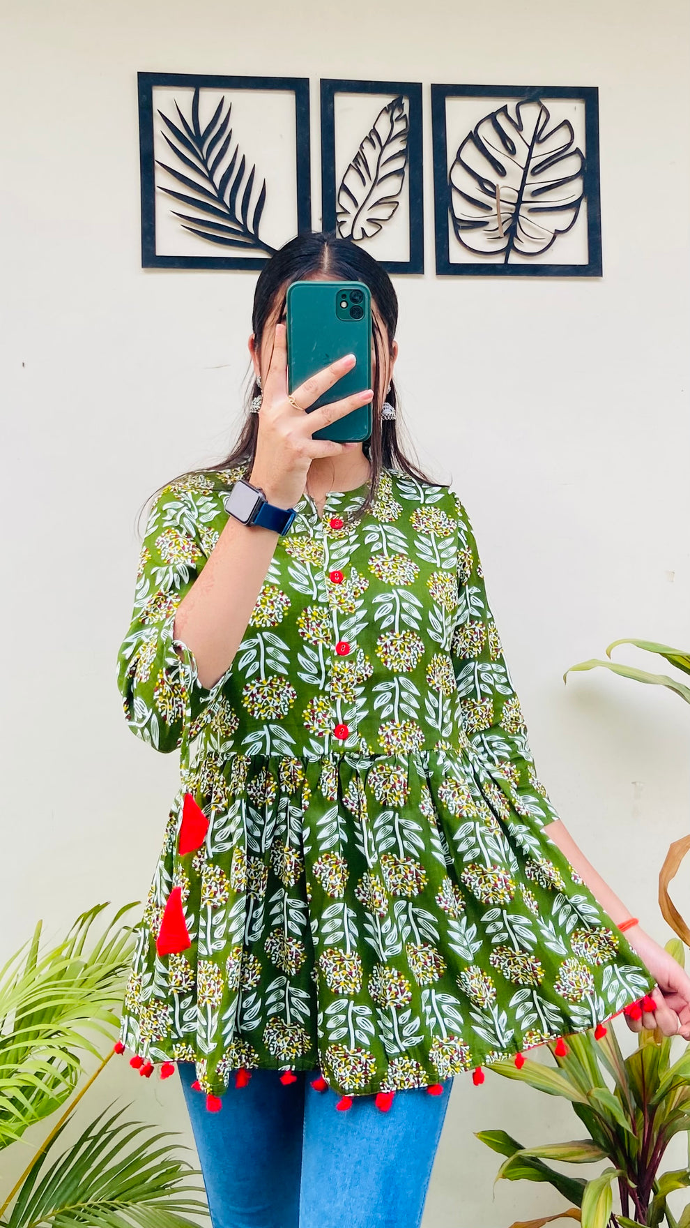 Beautifully Printed Olive Green top