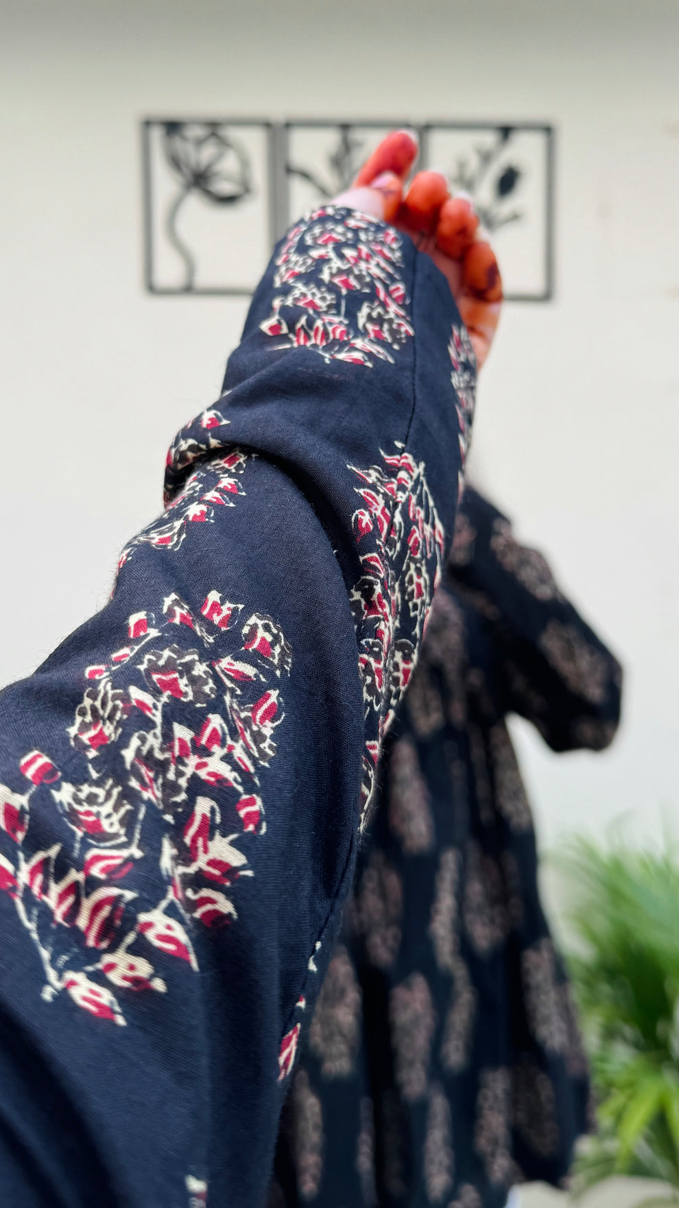 Cotton Flared Black Aliacut Ajrakh Print Peplum Top