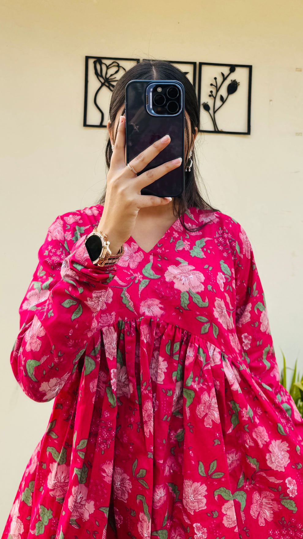 Cotton Pink Flared Floral Print Aliacut Peplum Top