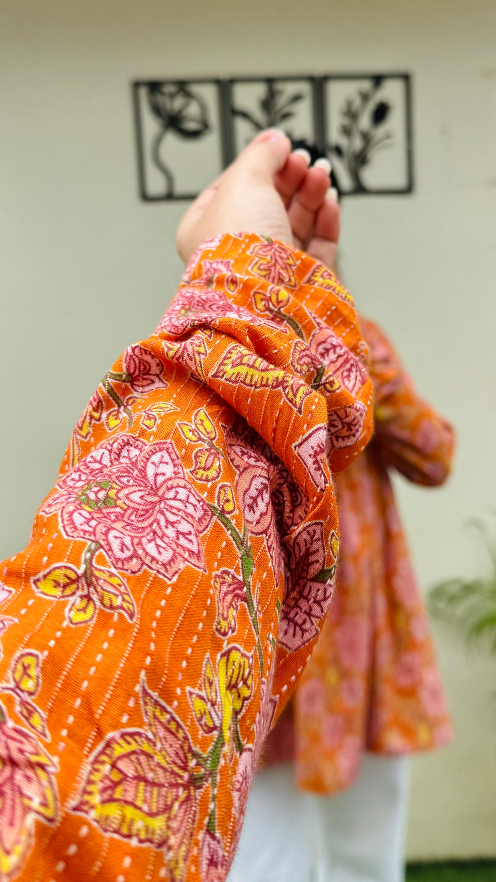 Katha Cotton Orange Flared Floral Print Aliacut Peplum Top