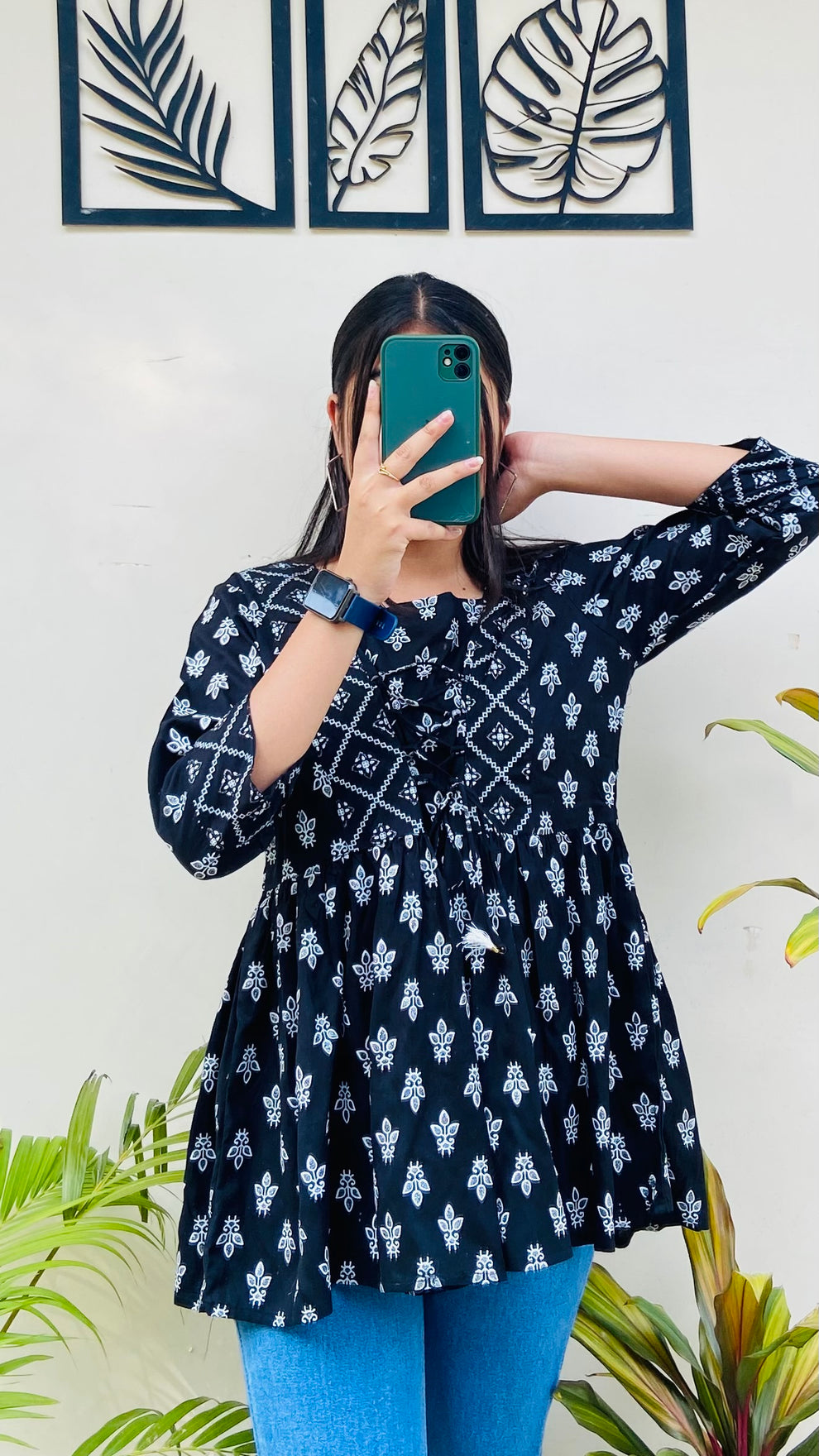 Elegant Black Printed Rayon Short Top